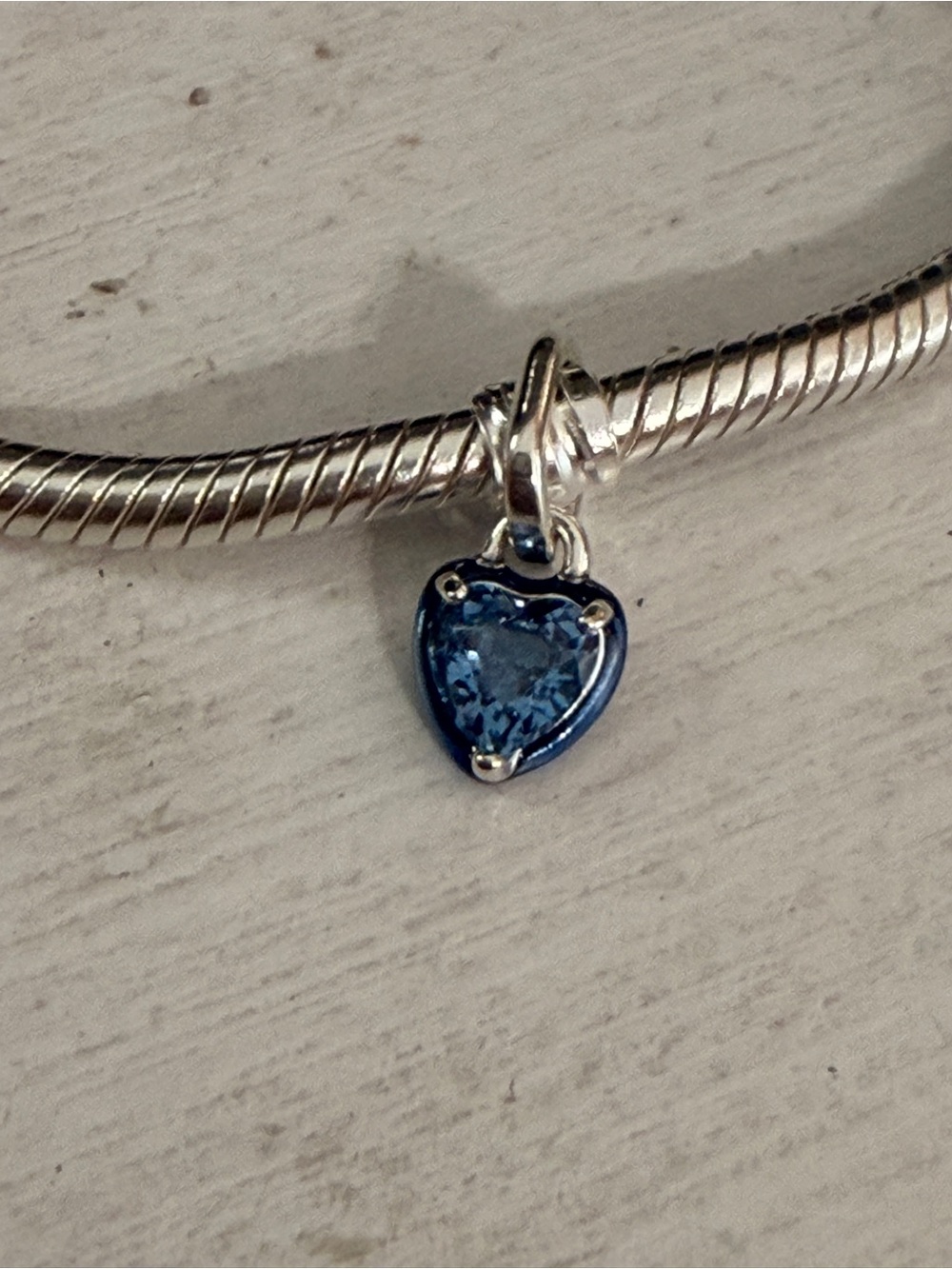 Pandora Sterling Silver Heart Charm with Blue Crystal